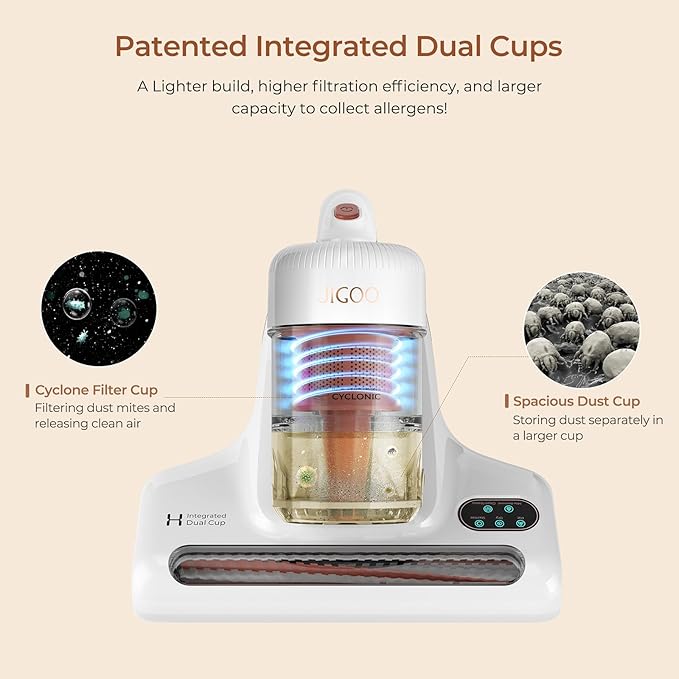 JIGOO J200 Improve Sleep Mattress Vacuum Cleaner Uv Sanitizing, Deep Cleaning Bed Vacuum Non-Destructive Fabrics, 99.9% Effective Filtration for Allergy Sufferers