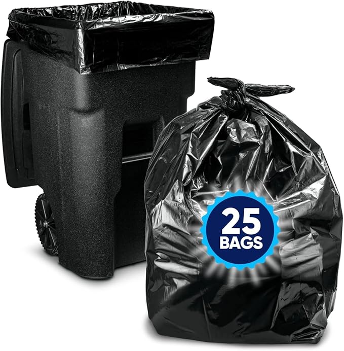 95-96 Gallon Trash Bags Heavy Duty (25 Bags w/Ties Value pack) Extra Large Trash Bags, 90 Gallon, 95 Gallon, 96 Gallon, 100 Gallon