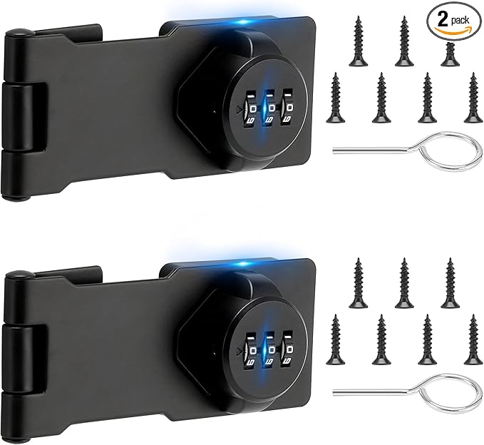 Keyless Cabinet Lock with Combination Code - 3-Digit Password Hasp Latch Lock for Drawers, Bifold Closet Door and Double Sided Door (Black, 4.5 Inch, 2 Pack)