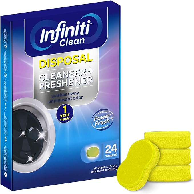 Garbage Disposal Cleaner and Deodorizer Tablets - Kitchen Sink Cleaner and Deodorizer, Septic Safe, Lemon Scent, Removes Odor-Causing Residues (24 Pack)
