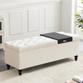 Living&Giving Storage Ottoman 50.2 Inches Upholstered Fabric Storage Ottoman Bench，Button Tufted Ottoman with Storage for Living Room，Bedroom End of Bed Bench Withstands 304lbs (Ivory-TP)