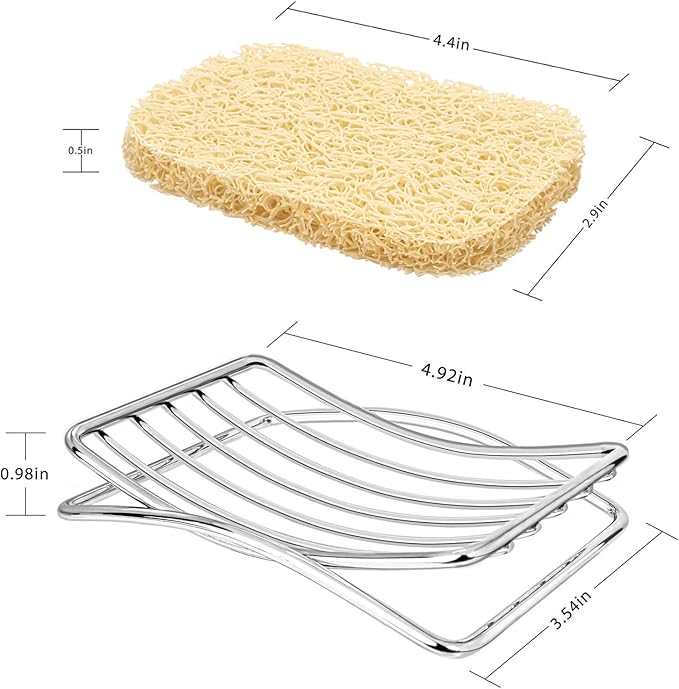 Soap Dish Stainless Steel Bar Soap Holder for Shower Bathroom, Self-draining Soap Dishes Sponge Holder for Kitchen Sink Easy Cleaning Quick Dry with Beige Soap Saver