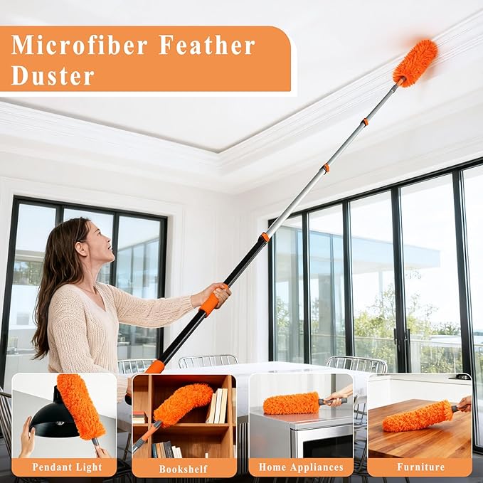 20ft High Ceiling Duster Kit with 5-12ft Heavy-Duty Extension Pole, Cobweb Duster, Ceiling Fan Duster, Window Squeegee & Cleaner, Microfiber Duster, Wall Mop for Home High Reach Cleaning