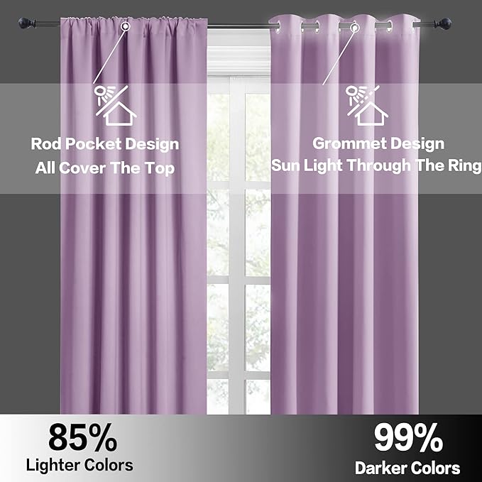 RYB HOME 84 inch Curtains Blackout, Solid Energy Efficiency Curtains & Drapes for Bedroom Thermal Insulated Window Treatment for Living Room, W 42 x L 84 inch, 2 Panels, Lilac