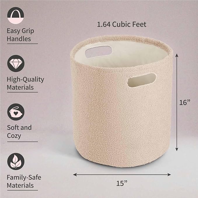 PUTSKA Basket – Round Storage for Clothes – Soft Baby Girl Basket for Nursery, Kids Room, Bedroom, Living Room – Large, Cream