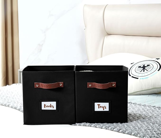 DECOMOMO Storage Cubes, 13x13x13 Storage Cube Bins with Labels, Fabric Organizer Bins (13" / 6pcs, Black)