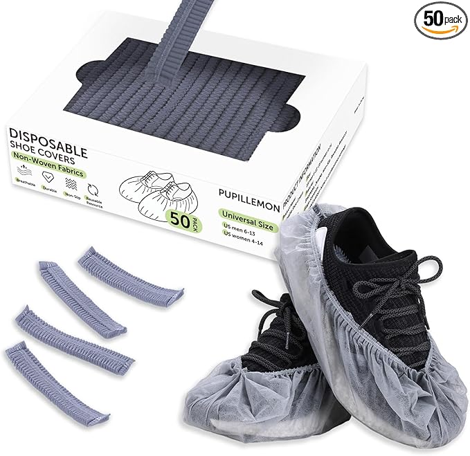 50Pcs(25 Pairs) Non-Woven Shoe Covers Disposable Non Slip for Indoors, Breathable | Durable | Boot Covers, Fits Up to Size 13 US Men (Gray)