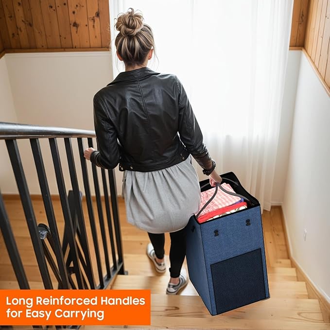 150L Laundry Hamper with Wheels, Rolling Laundry Basket with Metal Frame and Removable Bag, Large & Tall Dirty Clothes Hampers for Bedroom Aesthetic, Laundry Room, Bathroom, Dorm-Blue