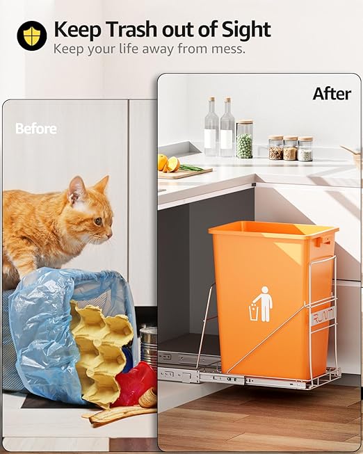 Pull Out Trash Can Under Cabinet，Heavy Duty Slide-Out Cabinet Kit, Adjustable Cabinet Trash Can Organizer, Under Sink Trash Can Shelf for Kitchen (Not Include Can)