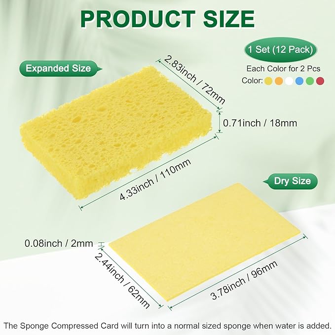 2-Set Kitchen Sponges, Condense Eco Cellulose Non-Scratch Scrub Heavy Sponge for Kitchen/Household/Bathroom, Clean Tough Messes Dish Scrubber [Multicolor]