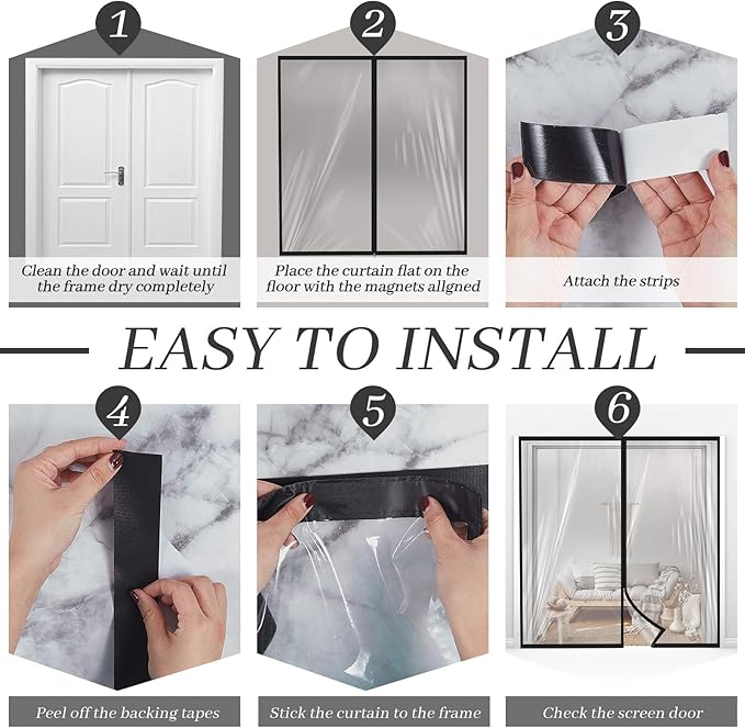 Amylove Zipper 72 x 80 Inch Dust Barrier Door Kit Construction Door Barrier 6 x 6.7 ft Reusable Plastic Curtain Cover Containment Standard Doorway Temporary Wall Screen Sheeting for Bathroom Hallway