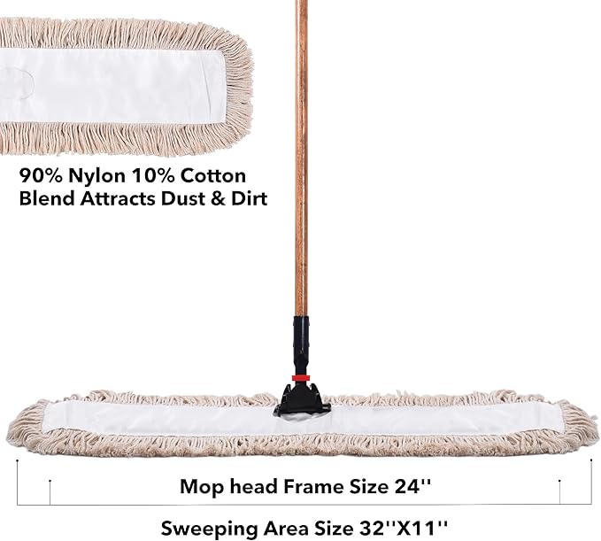 Matthew Cleaning 24'' Cotton Dust Mop Refill Washable Thick Tufted Replacement Heads for Residential & Commercial Use Fit All 24'' Dust Mop Frames, Hardwood, Laminate, Concrete Floors 6 Pack