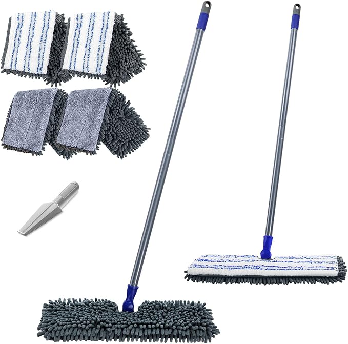 Microfiber Flip Mop,Masthome Flat Mop with Stainless Steel Handle,Mops for Floor Cleaning and 4 Reusable Washable Mops Pads,Wet & Dry Dust Mopping for Hardwood,Vinyl,Laminate,Tile Cleaning