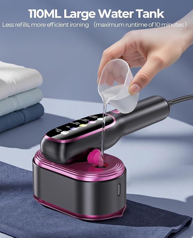 Travel Steamer for Clothes Portable: 2-in-1 Mini Handheld Garment Steamer Iron - 15s Heat Up & 5 Adjustable Steam - Large Ceramic Panel - 110-120V