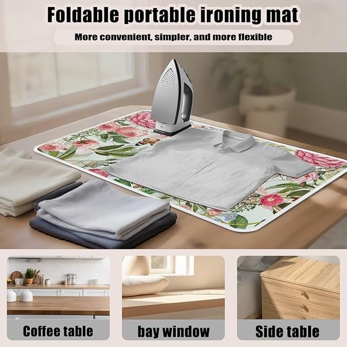 Ironing Mat Foldable Ironing Pad Portable Board Iron Board Alternative Cover,Hummingbird Floral Small Iron Mat for Table Top,Washer and Dryer 32 x 16 Inch