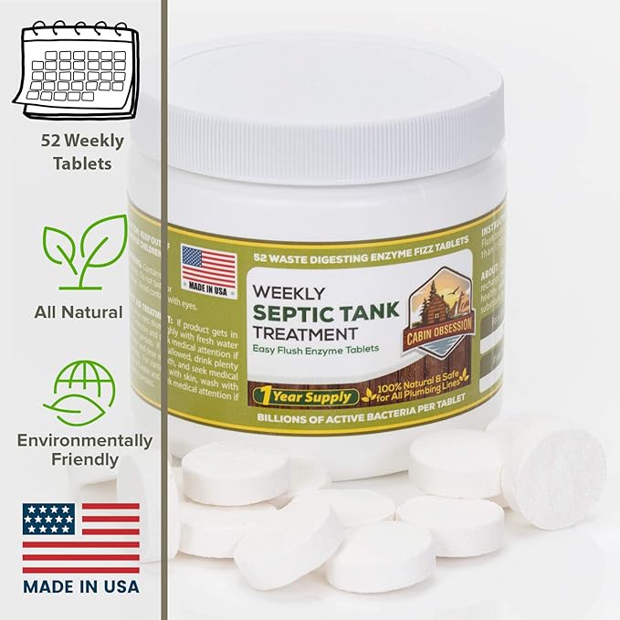 52 Weekly Septic Tank Treatment Fizz Tablets – Easy Flush Bio Toilet Tabs with Billions of Active Bacteria per Tablet – 1 Year Supply - 100% Natural & Safe for All Plumbing & Drain Lines…
