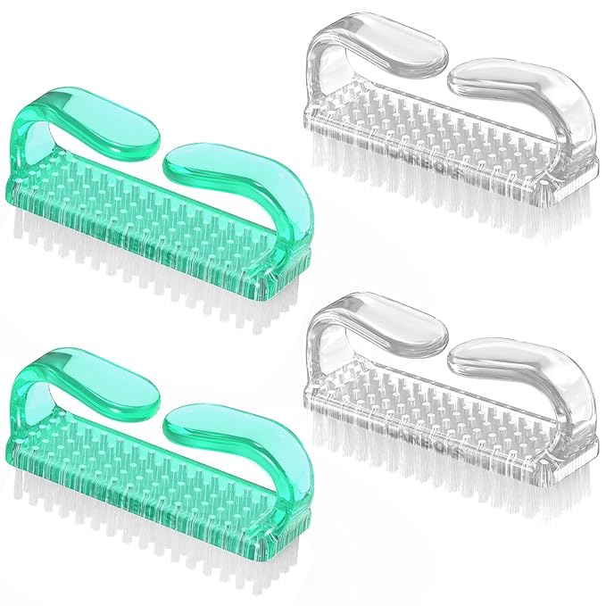 Handle Grip Nail Brush, Hand Fingernail Brush Cleaner Scrubbing Kit Pedicure for Toes and Nails Men Women (4 Pack)