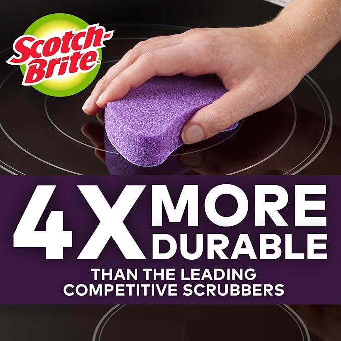 Scotch-Brite Glass Cooktop Pads, Scratch-Free & Non-Abrasive Scrubbers for Glass or Ceramic Stovetops, Cleans Burnt-On Messes with Just Water, Reusable Dishwasher-Safe Design, 4 Pads