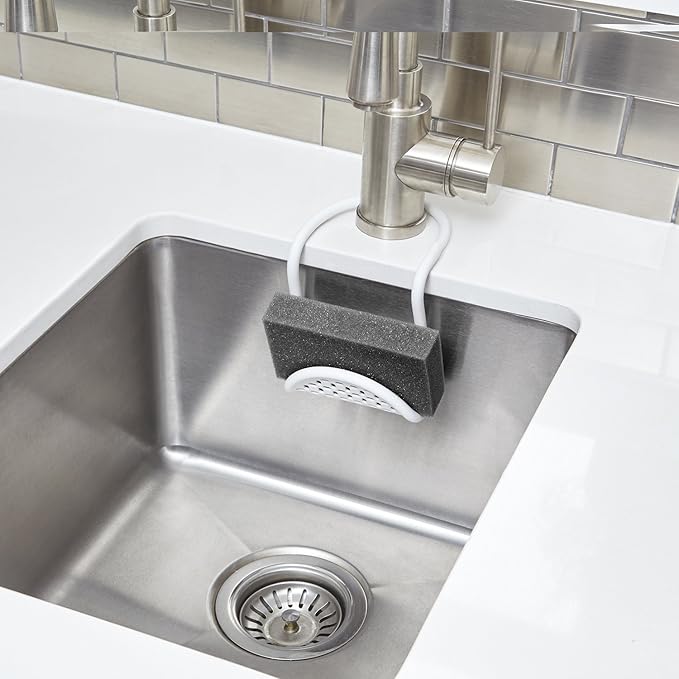 Umbra Sling Flexible Sink Caddy, Non-Slip – Holds Sponge, Scrubbing Brush or Dishrag, White