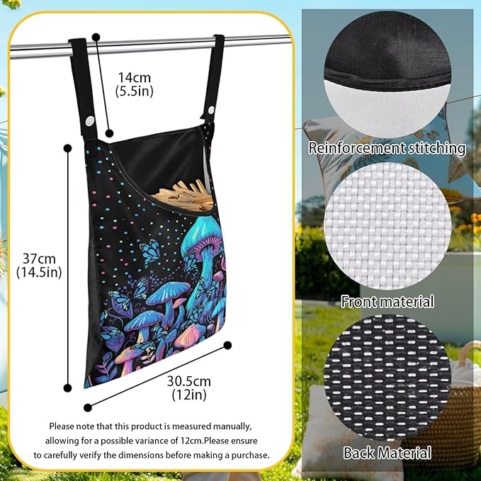 Blue Mushroom Adjustable Door-Hanging Laundry Clothespin Bag Clothespin Storage Bag Laundry Clothespin Bag, Hanging Storage Organizers with Hanging Rope for Home Outdoor