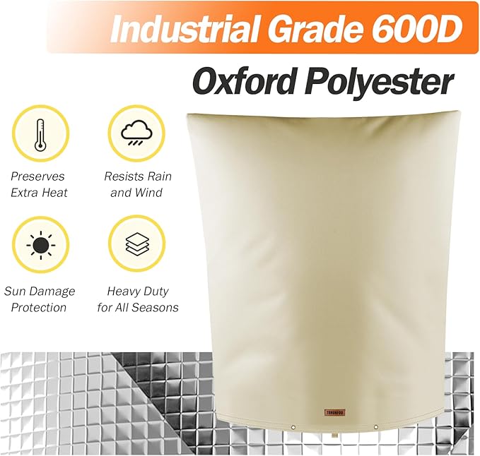 Backflow Preventer Pipe Insulation Cover (5°F) - Irrigation Sprinkler Valve Insulated Pouch - Water Well Pump Cover - Sturdy 5 Layers for Winter Freeze Protection, 24" W x 36" H, Beige