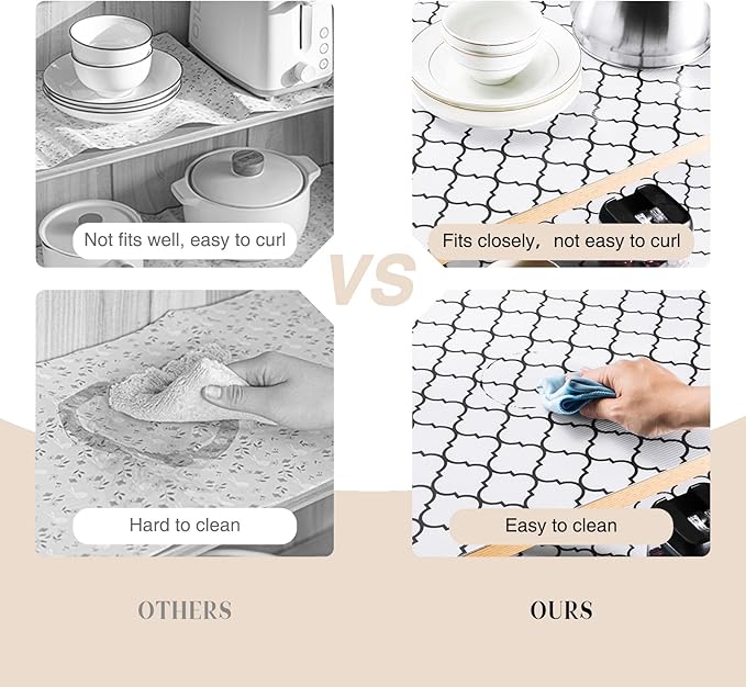 Glotoch 2 Rolls Non Adhesive Shelf Liners for Kitchen Cabinets, Non Slip Drawer Liners for Kitchen, Waterproof Cabinet Liners for Shelves/Dresser/Refrigerator/Bathroom,17.5" x 30 FT, White