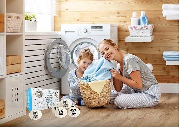 Organic Wool Dryer Balls: Eco-Friendly & Chemical-Free | Our Anti-Entanglement Reusable Balls Eliminate Wrinkle Static | 6-Pack XL Dryer Balls for Laundry is Made with New Zealand Wool (Dog)