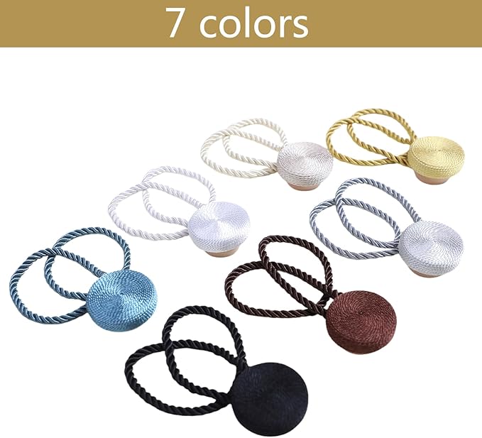 Magnetic Curtain Tiebacks - 12mm Magnetic Tie Backs for Curtains, Heavy Duty No Drill Curtain Holdbacks for Home/Office Windows Drapes, Elegant Gift-Ready Design 7 Colors (4, White)