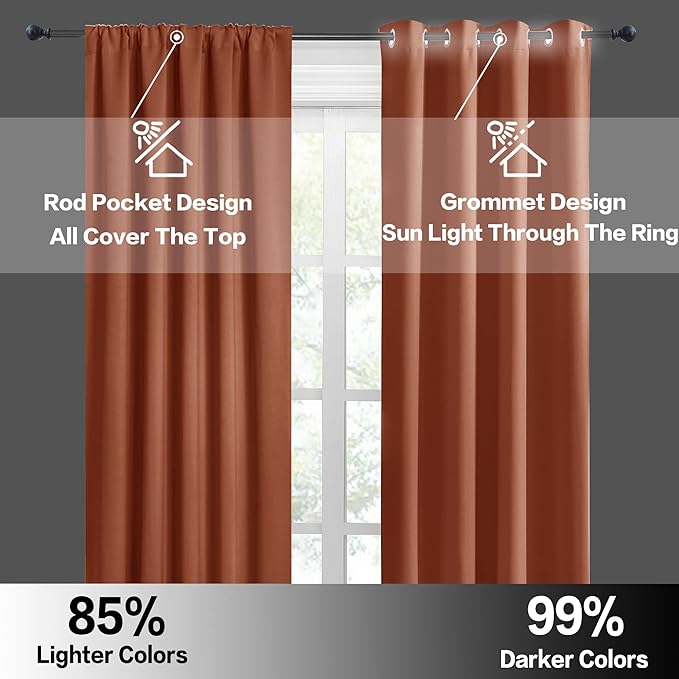 RYB HOME Small Curtains for Bathroom Windows, Blackout Blinds Shades for Bedroom Dorm Storage Cabinet Door Basement Farmhouse Decor, W 34 x L 36 inches, Burnt Orange, 2 Panels