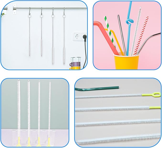8-Piece Straw Cleaner Brush Set for Cleaning Straws - (4-Size) Extra Long Nylon Pipe Cleaners, Reusable Straw Cleaning Brush for Stanley Tumbler, Sippy Cup, Baby Bottle and Tubes (Type A)