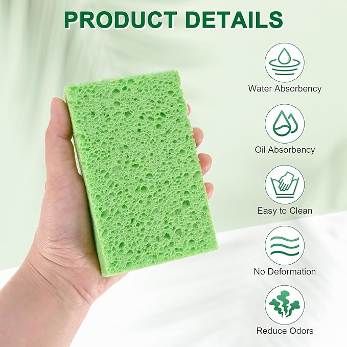 6-Pack Kitchen Sponges, Condense Eco Cellulose Non-Scratch Scrub Heavy Sponge for Kitchen/Household/Bathroom, Clean Tough Messes Dish Scrubber [Green]