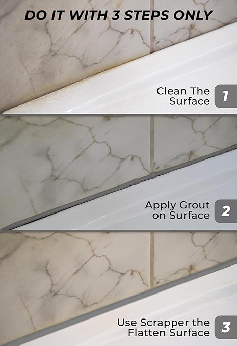 Tile Grout Repair, Grey 8.8 oz/250gr. Fast Drying Grout Repair Kit, Grout Filler Tube Repair Kit, Tile Grout Paint, Grout Sealer Restore and Renew Bathroom Floor, Tile Gaps Joints Lines, Nozzle Cutted