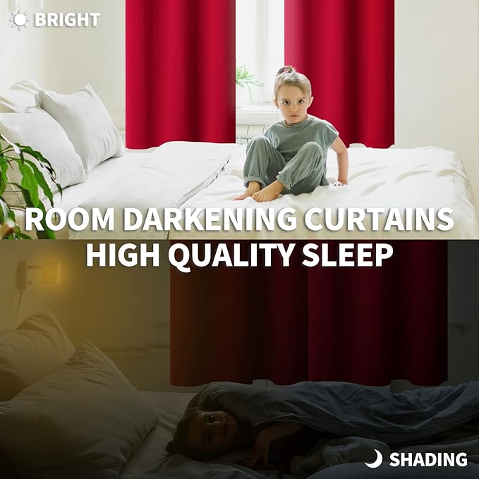 BGment Red Blackout Curtains 84 Inch Length for Living Room - Rod Pocket Thermal Insulated Room Darkening Drapes Blinds for Bedroom Ding Room, 52 x 84 Inch, 2 Panels