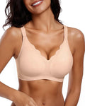 Vertvie Womens Seamless Bras No Underwire Supportive Wireless Push Up Full Coverage Bralette Comfort Scalloped T-Shirt Bra