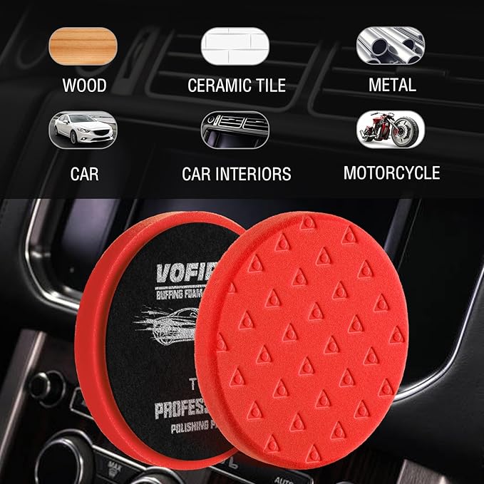 6 Inch Polishing Pad - 3Pcs Red Polishing Pad - 6.5 Inch Face for 6 Inch 150mm Backing Plate - Ultimate Compounding & Waxing Sponge Pads for Car Buffer Boat Polisher Compounding, Polishing & Waxing