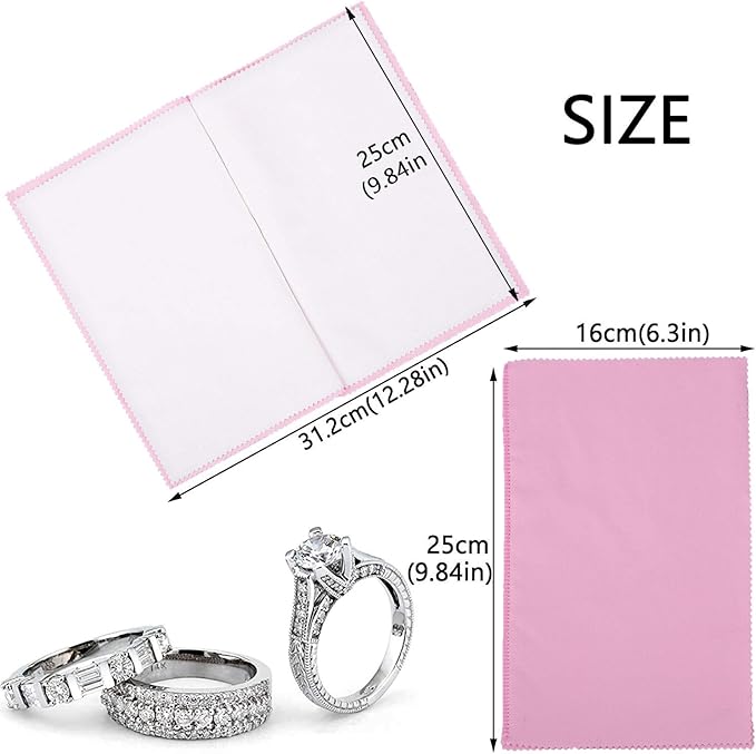 SEVENWELL Silver Polishing Cloth, Jewelry Cleaner Cloth for Sterling Silver Jewelry, Gold, Platinum, Silverware, Diamonds, Gemstones, Coins (Pink)