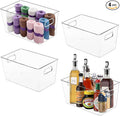 MOONEDGE 4-Pack Clear Plastic Storage Bins — Open-Top PET Organizers and Storage, 11" x 8" x 6" Storage Containers Ideal for Refrigerator, Pantry, Fridge Organization and Countertop Storage