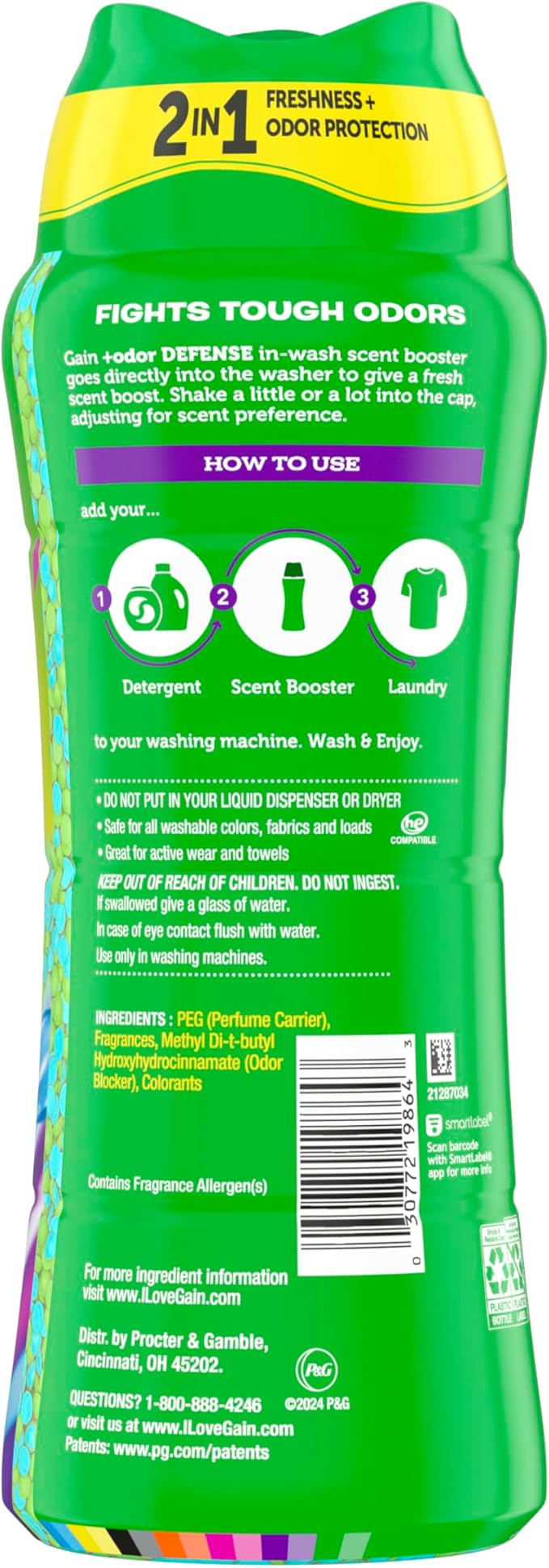 Gain Odor Defense In-wash Scent Booster, Super Fresh Blast scent, 21.1 OZ, 2 in 1 Freshness plus Odor Protection, laundry scent beads