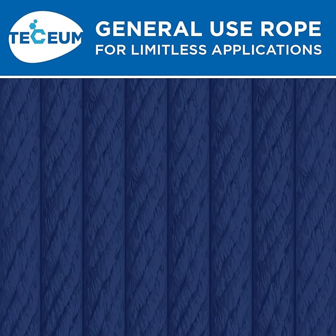 TECEUM Cotton Rope 3/16” (5 mm) – 50 FT – Strong All-Purpose Braided Rope – Natural Cotton – for Crafting, Сamping, Clothes Line, DIY, Indoor & Outdoor Use – Navy Blue