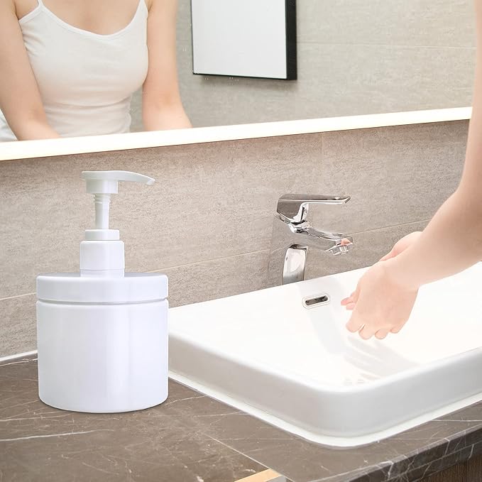 Cosywell Pump Bottle Dispenser Plastic Pump Bottles Refillable Bottles Wide Mouth Jar Style Empty Pump Bottles Bathroom Shower Containers for Lotion Shampoo Conditioner (White, 2X 500ml)