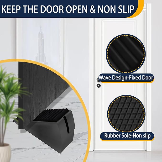 Adjustable Large Door Stopper, Strongest Tall Spring Heavy Duty Door Stop, 3 in Wedge Door Stoppers for Bottom of Door, Stainless steels Make Suits for Any Heavy Door(2 Pack Black)