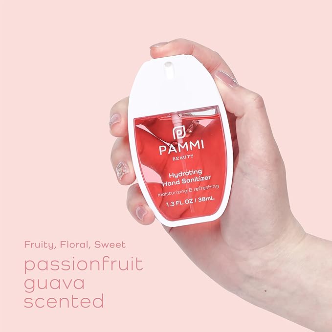 PAMMI Power Mist Hydrating Hand Sanitizer Spray, Portable Travel Size Pocket Hand Sanitizer, Scented Handsanitizer Mini Spray For Car - 600 Sprays (3 Packs (Mango, Guava. Lychee))
