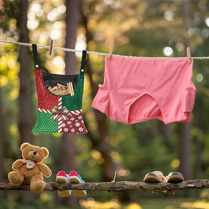 Christmas 2025 Adjustable Clothespin Storage Bag - Hanging Rope Organizer for Indoor/Outdoor Laundry Room & Closet Door