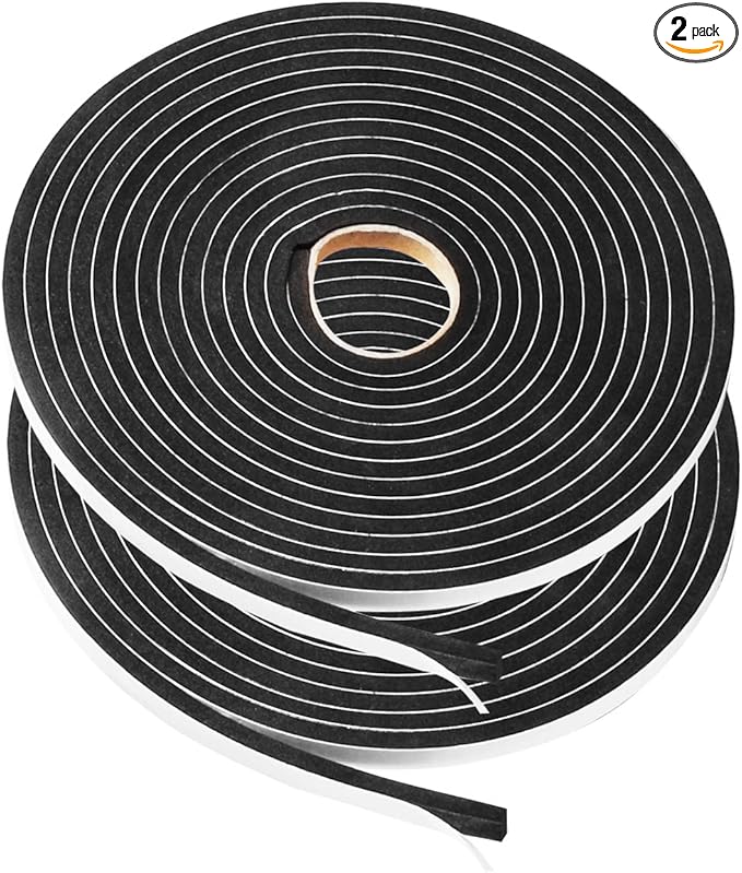 2 Rolls Foam Seal Tape for Door Window Insulation, Soundproof and Shockproof Foam Adhensive Strip, 3/8"Wx3/16"T Single Sided Foam Tape, Cold Air and Draft Closed Cell Seal Strip,Total 32FT