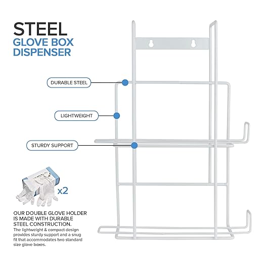 Stock Your Home (White Metal Double Gloves Dispenser, Tissue Box Shelf, Glove Box Holder Wall Mount, For Kitchen, Cleaning Closet, Lab, Exam, Office