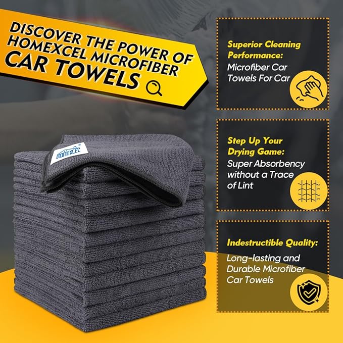 HOMEXCEL Microfiber Cleaning Cloth 20 Pack 11.5 x 11.5 inch Microfiber Towels for Cars Ultra Absorbent Car Washing Cloth Lint Free Streak Free Cleaning Rags for Car Kitchen Window Grey