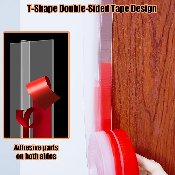 Orghtin T-Shaped Silicone Seal Strip, Clear Door Sealer Weather Stripping, 10Ft Door Draft Stopper