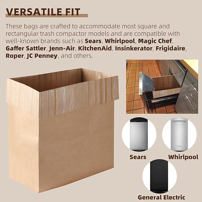(20-Pack) Calvana Super Strong Compactor Bags, Heavy-Duty Kitchen Paper Trash Bags with Leak Proof Plastic Liner, Reinforced Bottom, Fits GE Model Compactors with Rectangular Containers