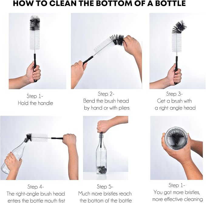 ALINK 3-Pack Long Black Bottle Cleaning Brush for Narrow Neck Beer/Wine/Flask/Thermos/Sport Well, Brewing Bottle Cleaner, 16 Inches