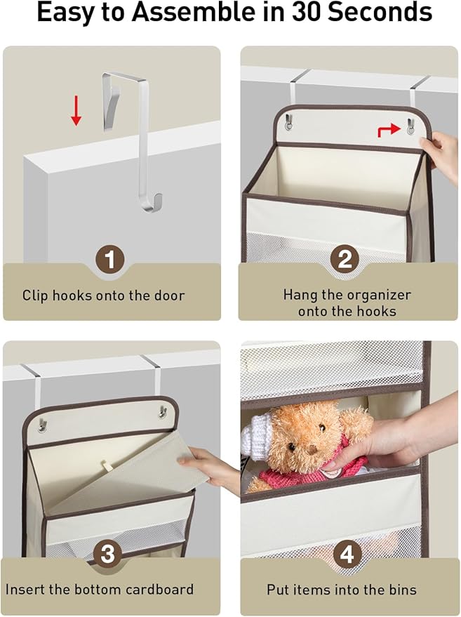 Yecaye Hanging Over the Door Organizer 1 Pack, 35.2lbs Load Toy Stuffed Animal Storage, Swing-proof Bathroom Organizers and Storage for Nursery Newborn Baby Essential Stuff Beige